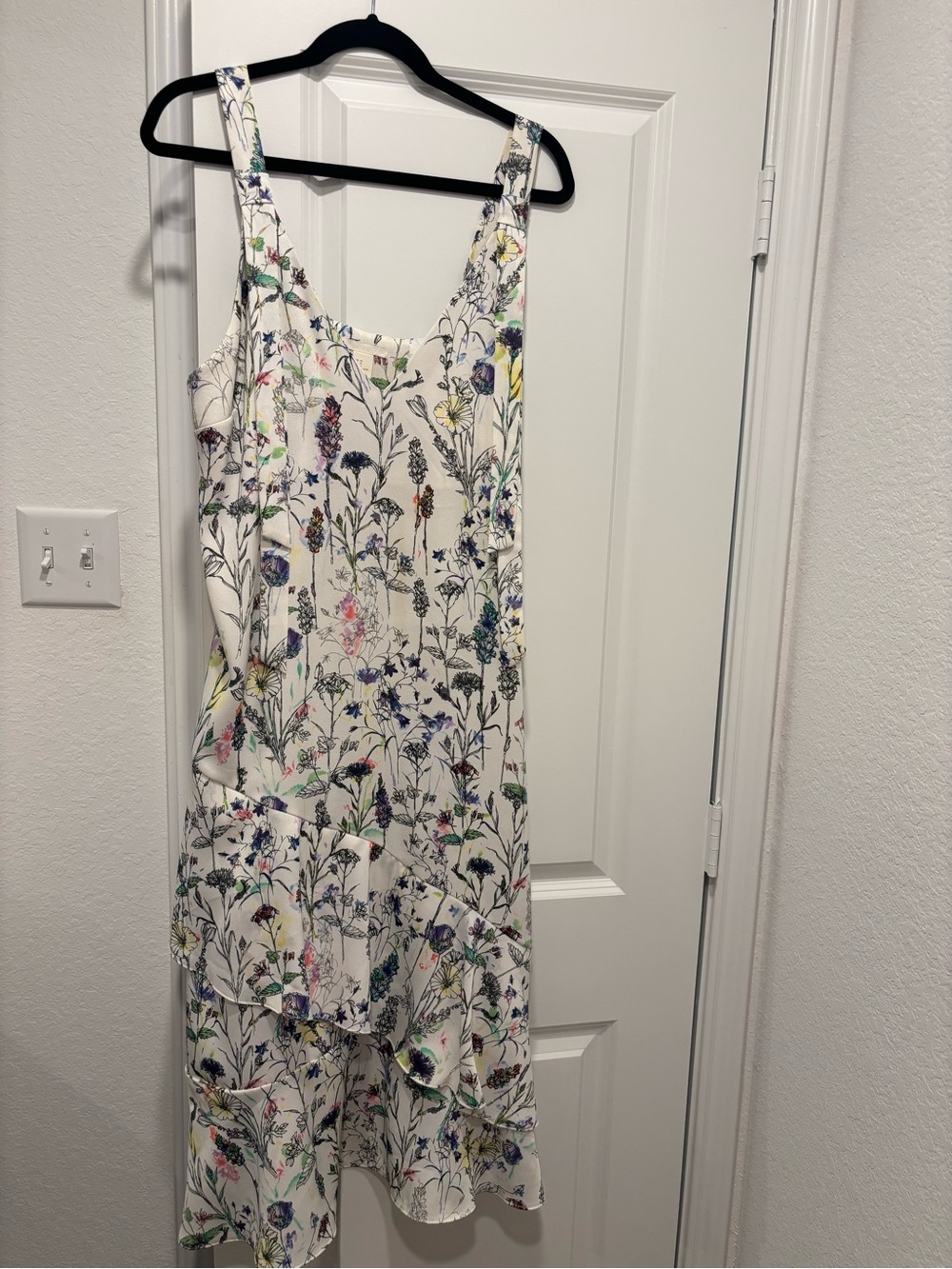 H&M White Floral Midi Dress with Multicolor Botanical Print